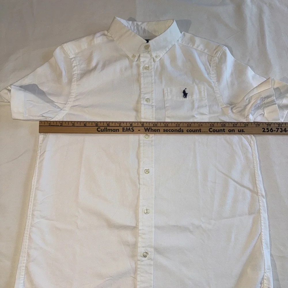 Ralph Lauren Boys Shirt Lot L 14-16 White SS & XL 18-20 Plaid Blue Orange LS